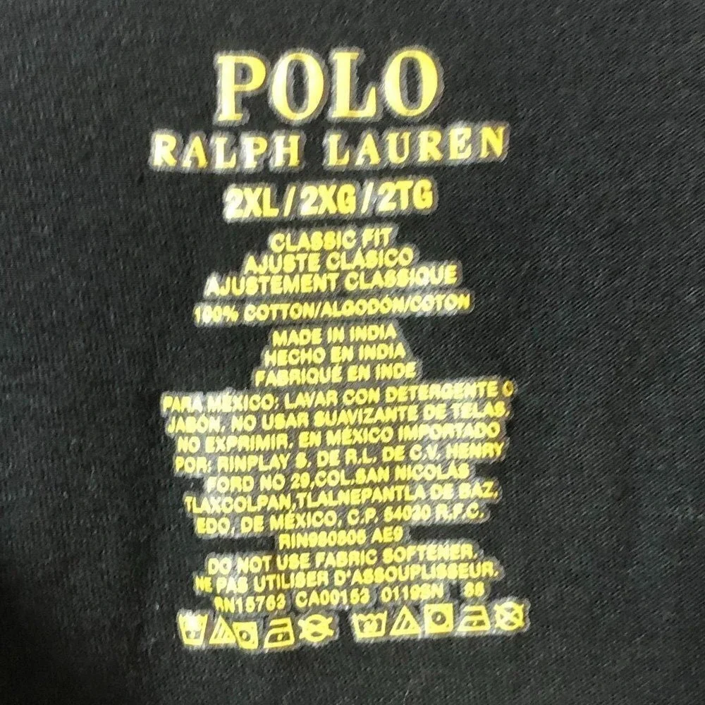 Polo Ralph Lauren Classic Fit Men's Black T-Shirt‎ Bottom Red Pony Logo Size 2XL